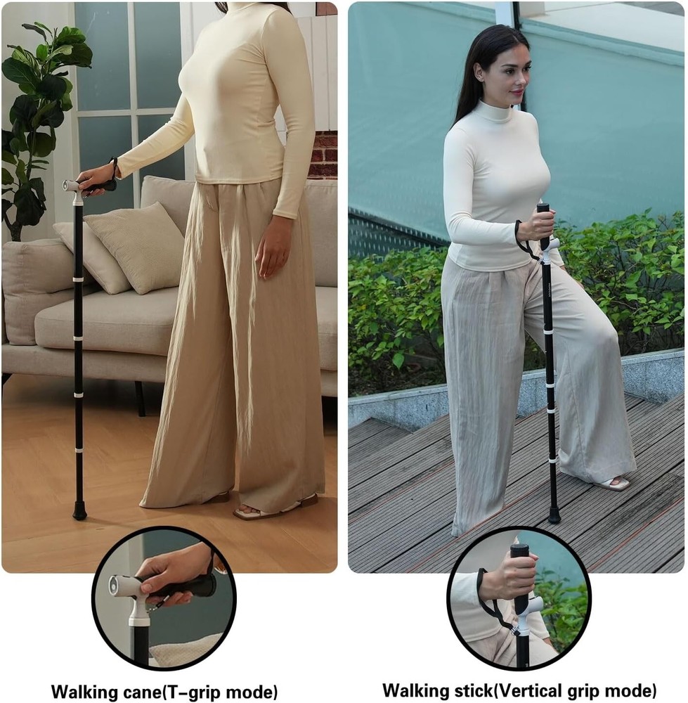 Walking Cane Aluminum Carbon Fiber Adjustable Foldable Stability Dual Modes