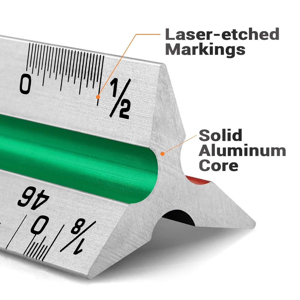 12" Architectural Scale Ruler Aluminum Architect Scale Triangular Scale Rulers