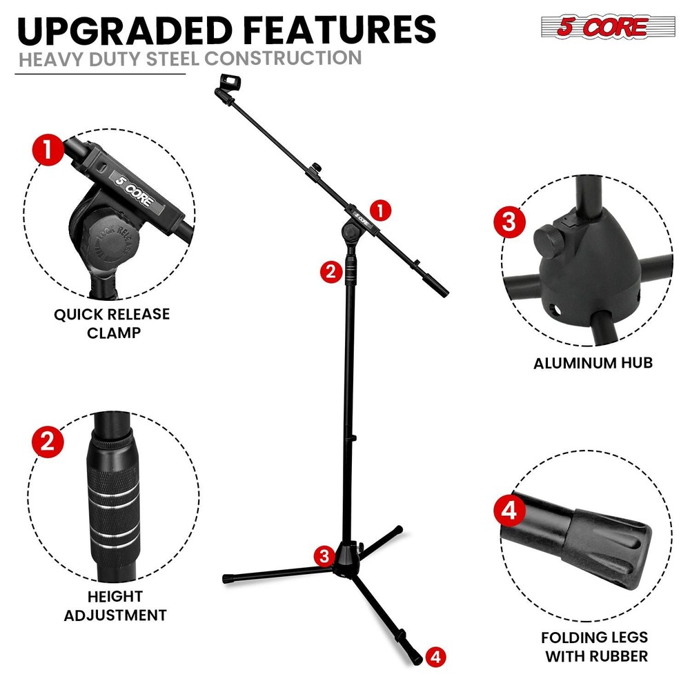 Microphone Stand Floor Height Adjustable w Extending Telescoping Boom Arm