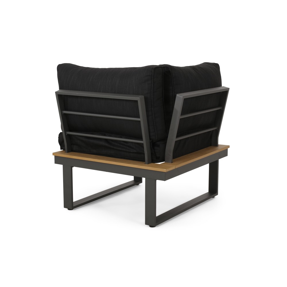 Outdoor Lounge Set: Modern Corner Chair & Acacia Wood Coffee Table w/ Cushions