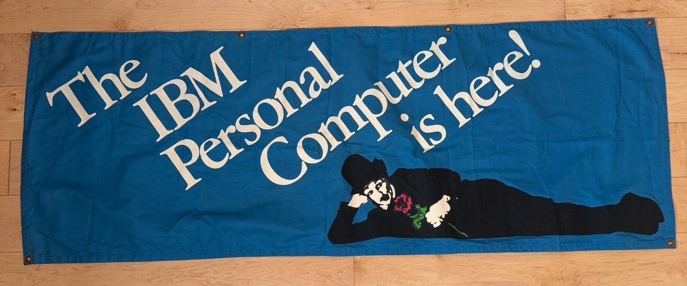 Two large early IBM computer PC personal computer trade show posters, Chaplin