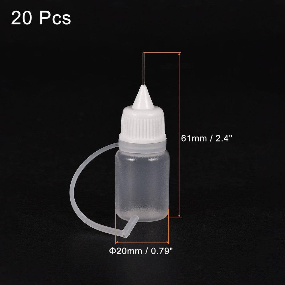 20Pcs Needle Tip Bottle Precision Plastic Applicator with White Cap 5ml