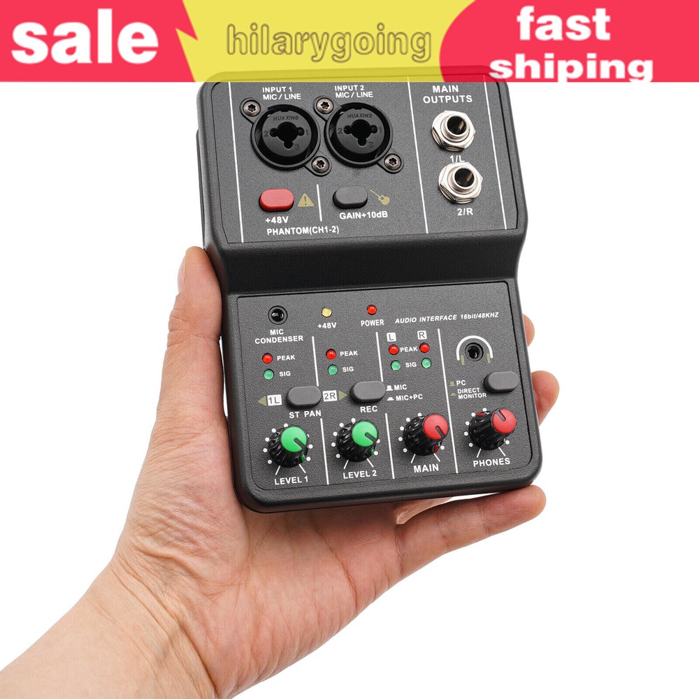 2Channel Mini Audio Mixer USB DJ Sound Mixing Console Amplifier Studio