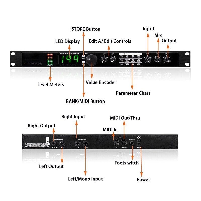 Professional Digital Reverb Multi Effect DSP Processor Audio Processor Equalizer