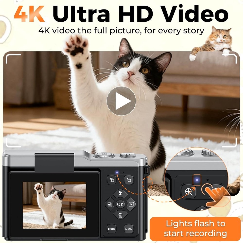 MaxMango Digital Camera, 64MP Autofocus Vlogging Camera for YouTube with 64G