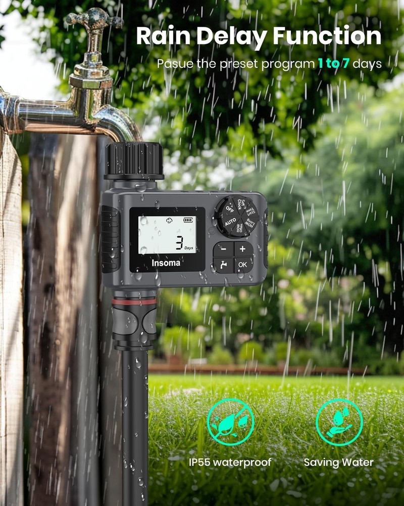 Programmable Garden Hose Water Timer with Rain Delay and Manual Mode - Gray, ...