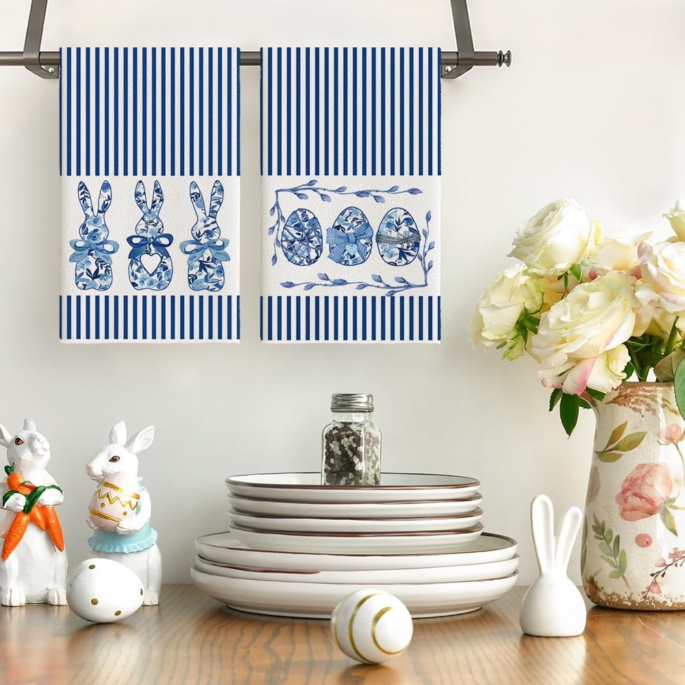 Artoid Mode Blue Stripe Rabbit Bunny Eggs Easter Kitchen 18" x 26",