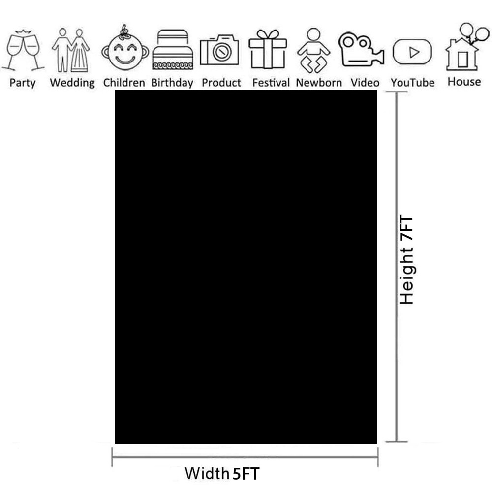 5x7FT Black Photography Backdrop High Density Polyester Fiber Background Cloth