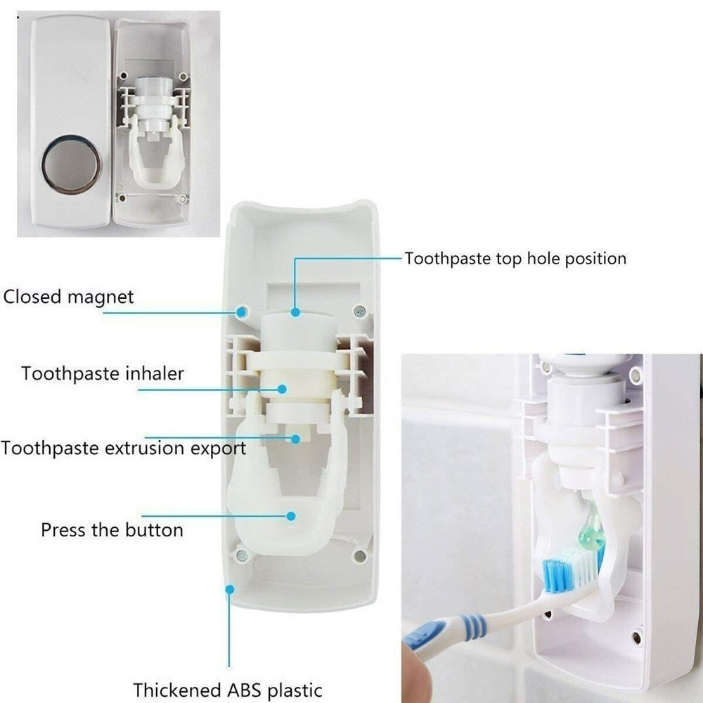 Automatic Toothpaste Dispenser and 5 Toothbrush Holder Set Wall Mount Stand