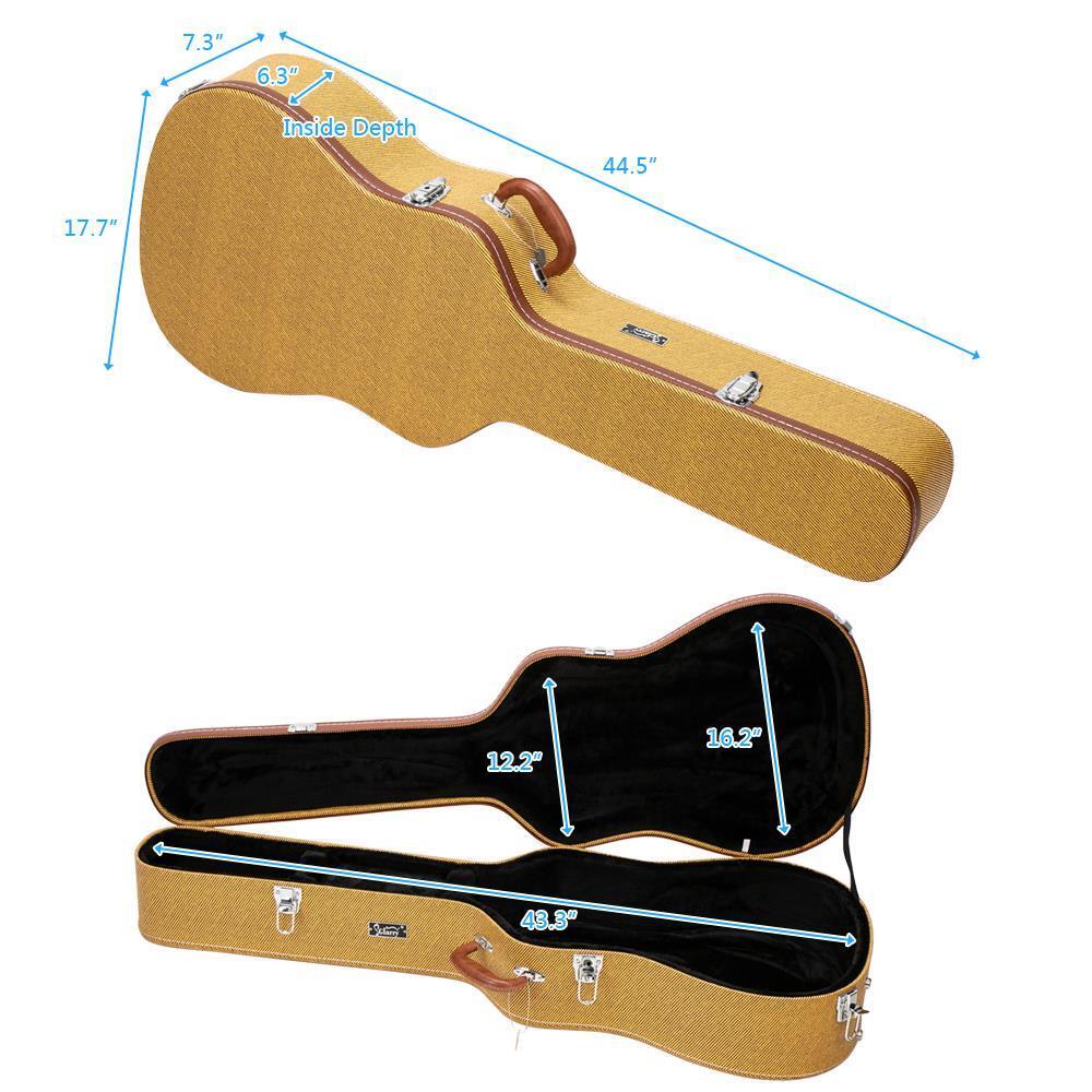 Glarry 41" Flat Surface Simple Style Hardshell Carrying Folk Guitar Case Yellow