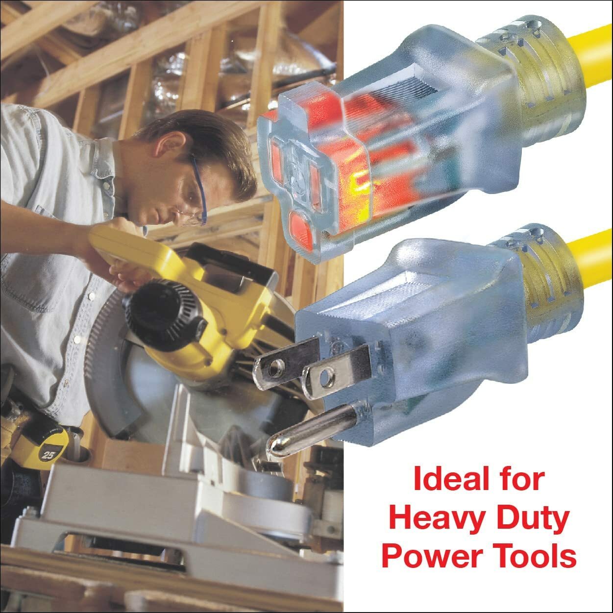 CP 100ft 12/3 SJTW Yellow Outdoor Extension Cord w/Power Indicator Light,CP10149