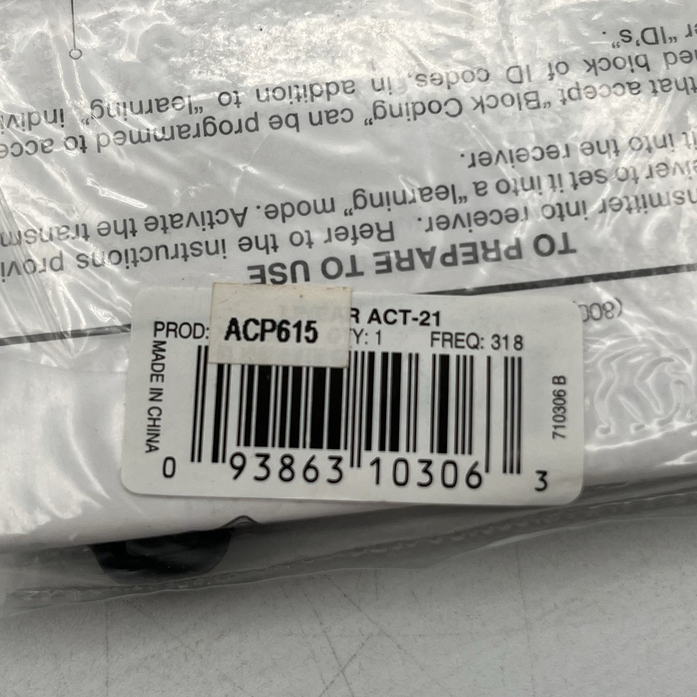 NEW!! Linear 1-Channel Block Coded Key Ring Transmitter 318 MHz - ACP00615