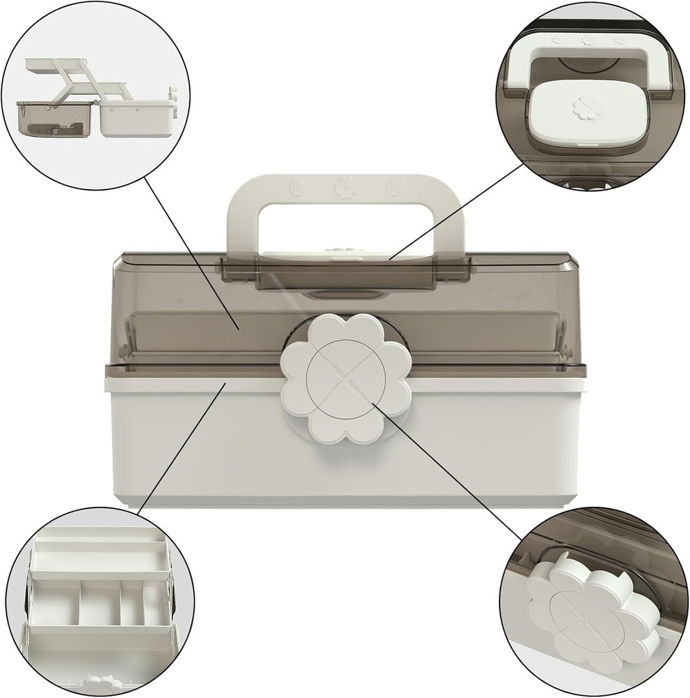 3-Layer Plastic Dividing Storage Box，Multifunctional Plastic Tool Box W/ Handle