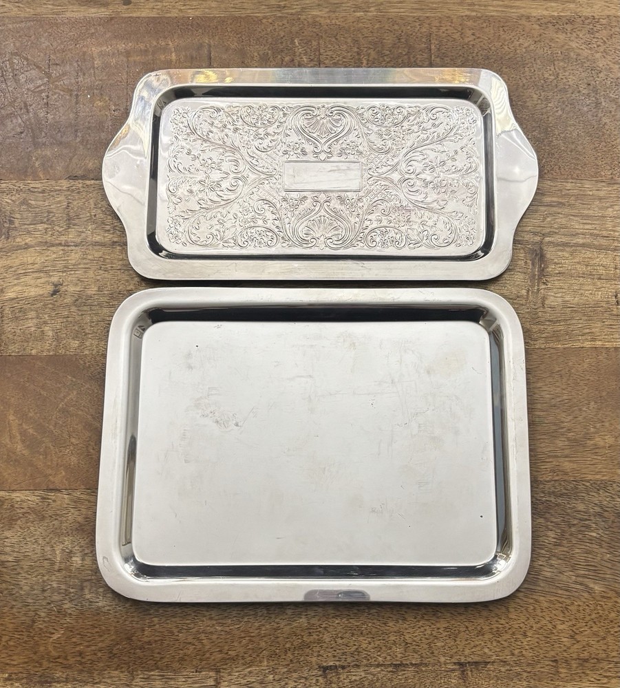 Two Vintage Small Mini Silverplate Trays Soap Jewelry Trinkets Wm A FB Rogers