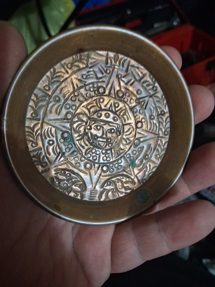 Small 3 Inch Copper Aztec Art Ashtray