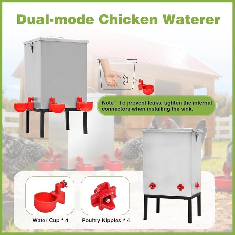 3 Gallons Chicken Waterer Stainless Steels Automatic with Latch Bottom Bracket