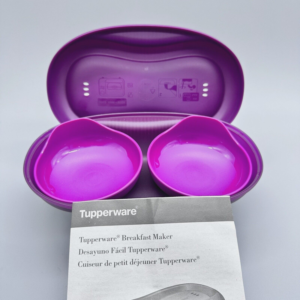 Tupperware Microwave Breakfast Maker Plus Two Egg Inserts Purple New w/ Manual