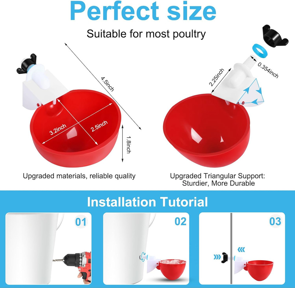 10PCS Chicken Waterer Cups, 3Rd Generation DIY Large Automatic Chicken Water Fee