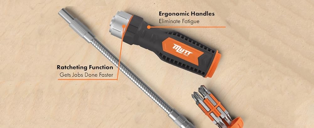 Mutt Tools 1 Ratcheting Flexible Screwdriver for Tight Spaces – Flexible