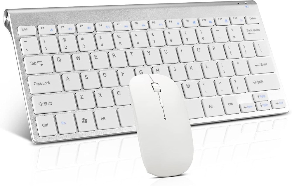 Ambidextrous Wireless Keyboard and Mouse Combo - Sleek Silver White Finish