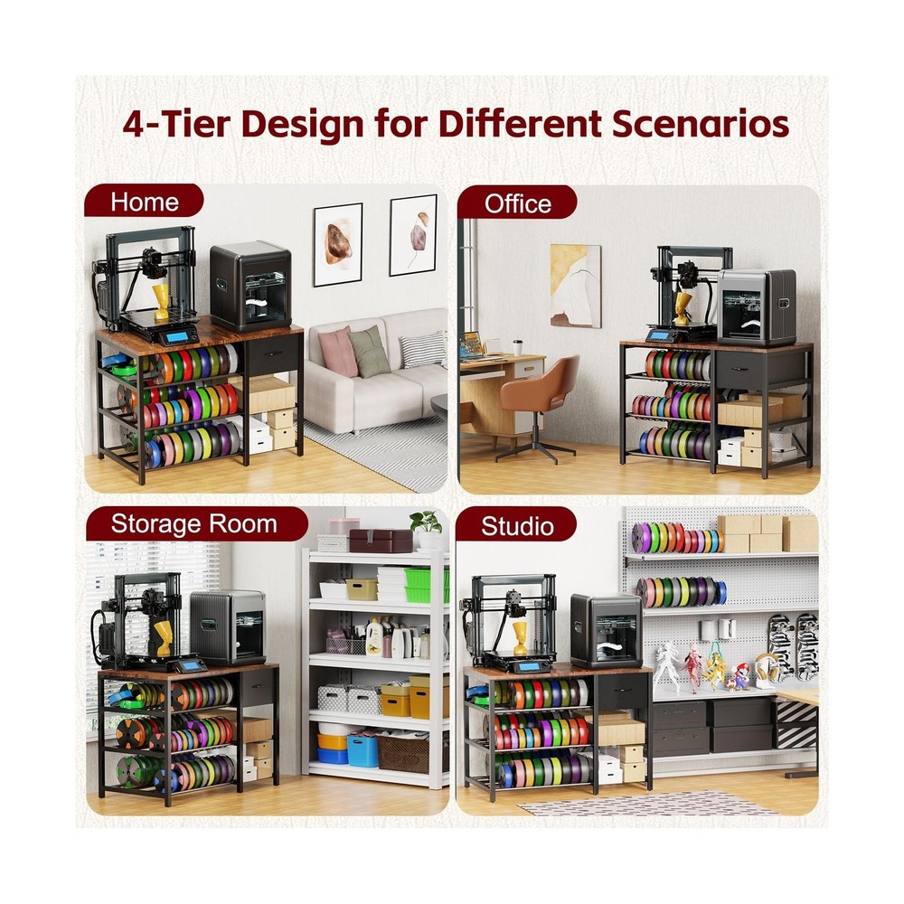 3D Printer Stand with Filament Storage Rack, 3D Printer Table with Power Outl...