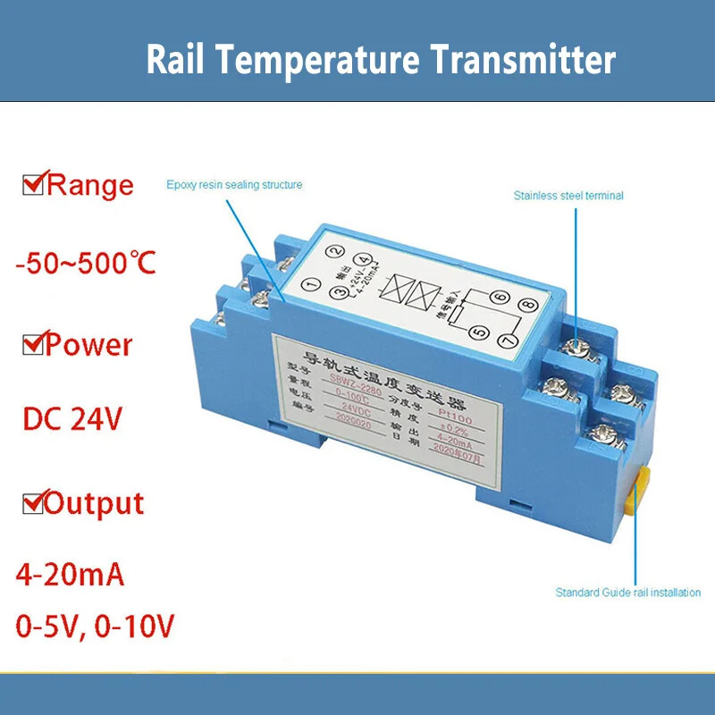 Rail Temperature Transmitter PT100 0.2 DIN Temperature Transmitter Module
