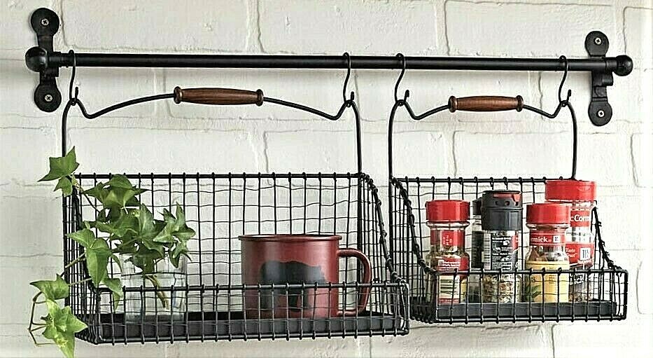 Park Designs 2 Hanging Baskets with Rod  ~~ Great for Spices ~~