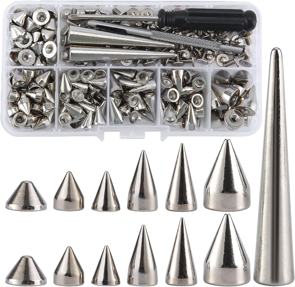 135 Sets Mixed Shape Spikes and Studs Assorted Sizes Spike Studs for Clothing Si