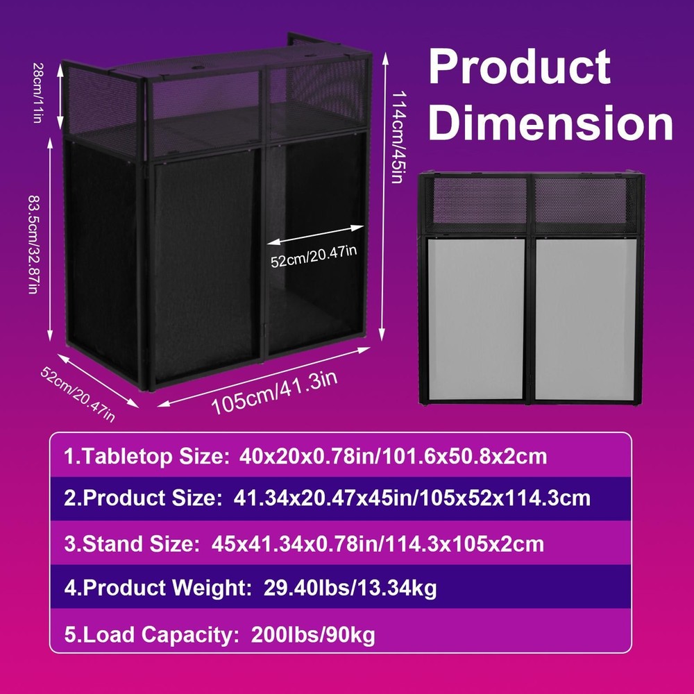 Portable DJ Booth Table,Foldable DJ Table Stand with White & Black Scrim,