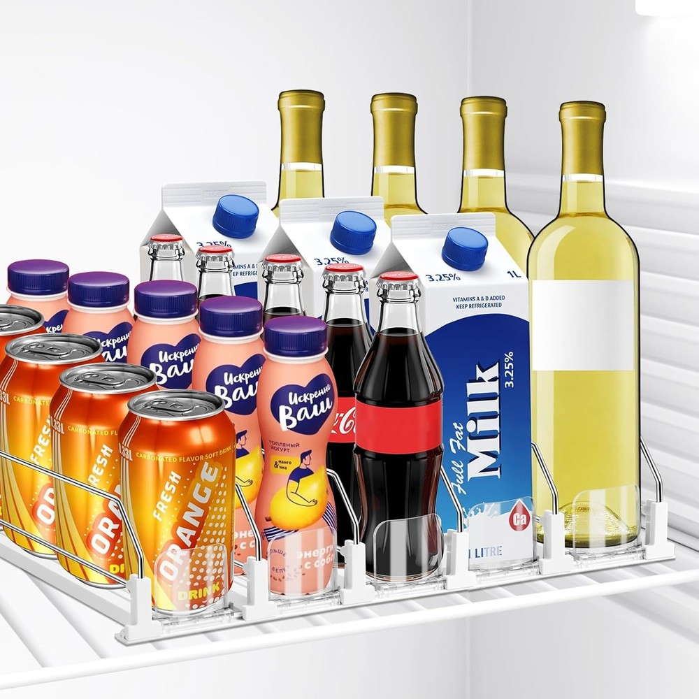Drink Organizer for Fridge, 5 Row Automatic Pusher Glide, Adjustable Width Soda