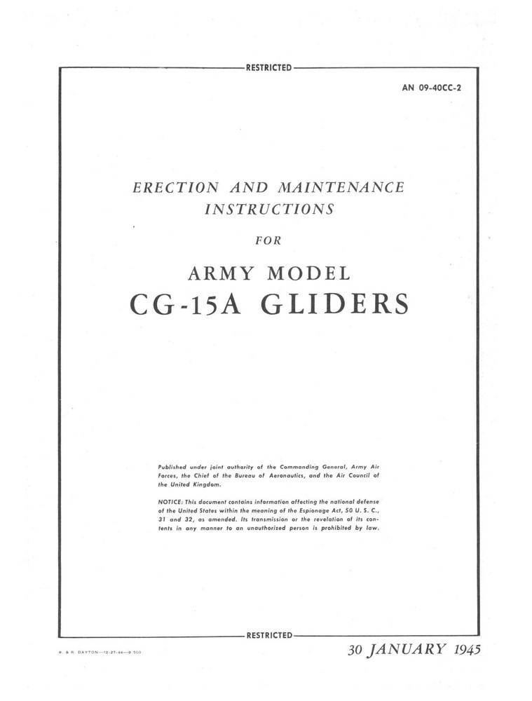 CD-R 10 MANUALS PDF CD-15A GLIDER WWII E&M, STRUCTURAL, INSTRUMENTS ARMY