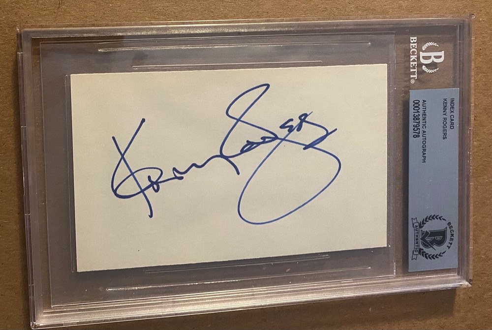 KENNY ROGERS SIGNED  INDEX CARD BAS BECKETT AUTHENTICATED BAS SLAB AUTOGRAPHED