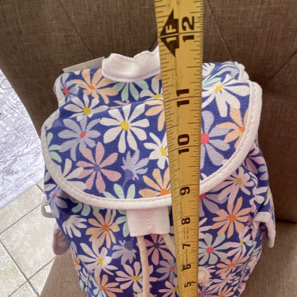 Cat & Jack Floral Canvas Backpack Purple White Adjustable Strap Drawstring 11in