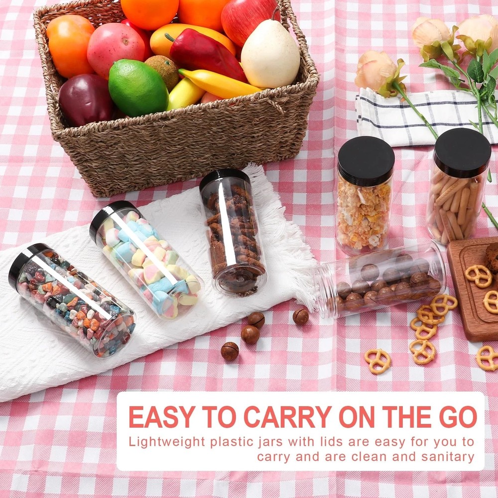 Plastic Jars with Lids 16 oz 24Pack Empty Clear for Storage Round Leakproof