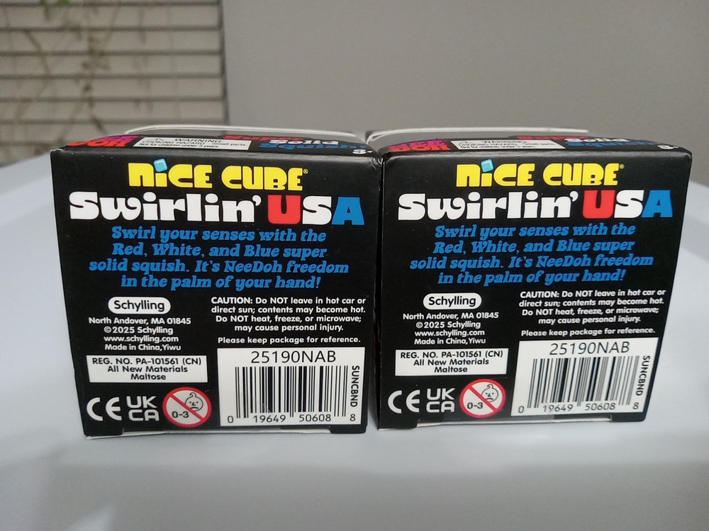 2 Pack Nee Doh Nice Cube Swirlin' USA Squeeze Cube, Super Solid Squish 2.5 in