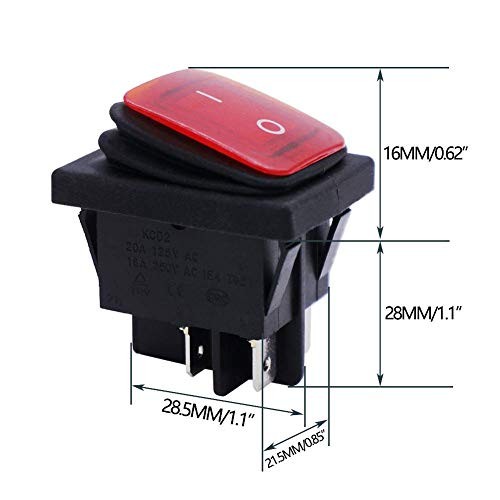 /2Pcs Waterproof DC12V Rocker Toggle Switch LED Light Illuminated 16A 4 Red