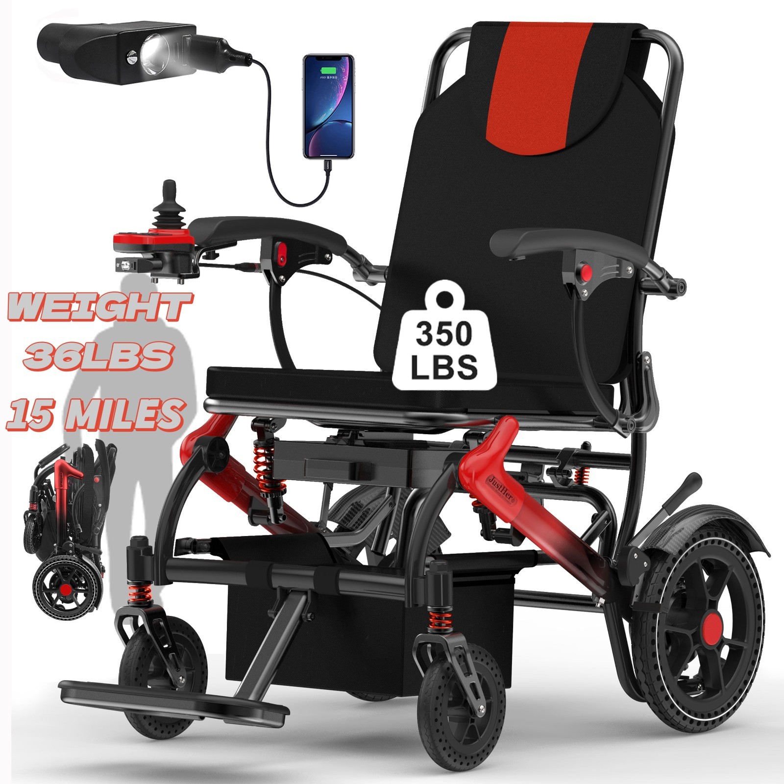 Lightweight 36LB Foldable Electric Wheelchair Intelligent 350LB All Terrain FDA