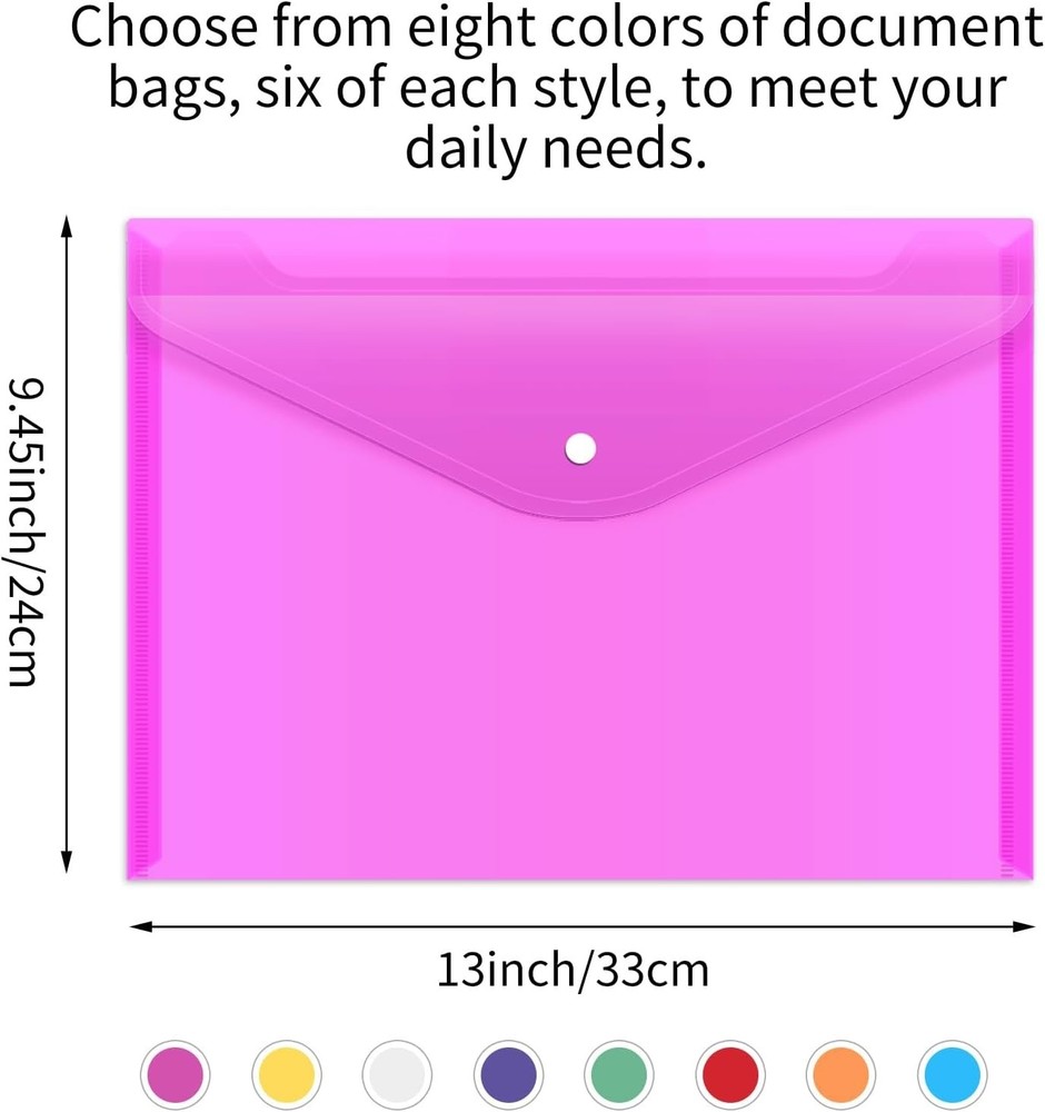 48 Pack Plastic Envelopes Poly Envelopes with Snap Closure, Clear Document Fi...
