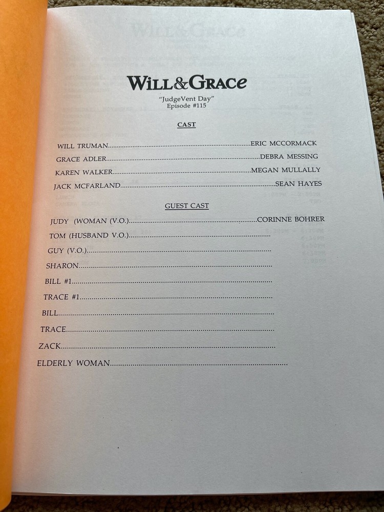 WILL & GRACE TV SERIES SHOW SCRIPT JUDGE VENT DAY TABLE DRAFT