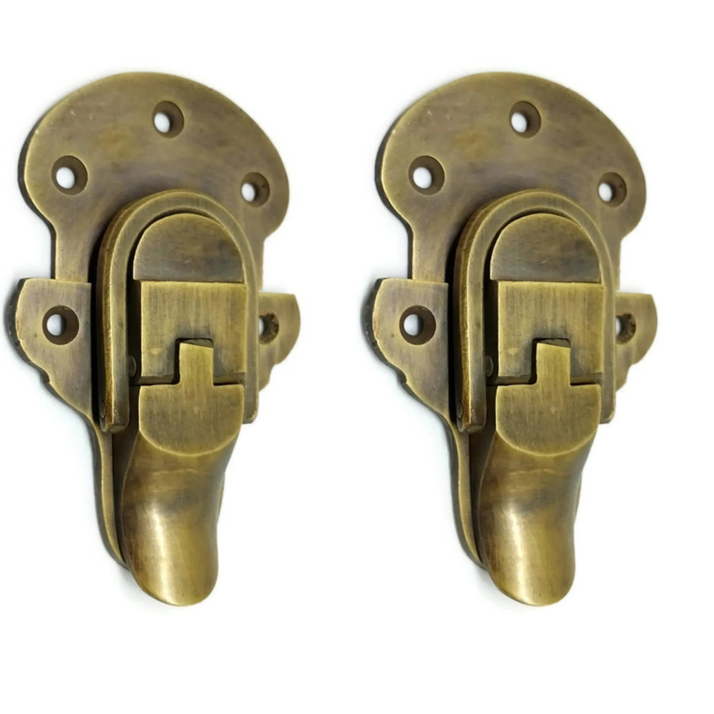 2 solid brass 3.3/4" Trunk Catch Hasp latch Suitcase box old Style Lock 8.5cm
