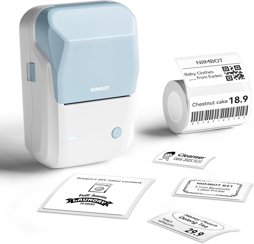 Portable Label Maker Printer - Bluetooth Thermal, 2-Inch Wide, Light Blue, 15...