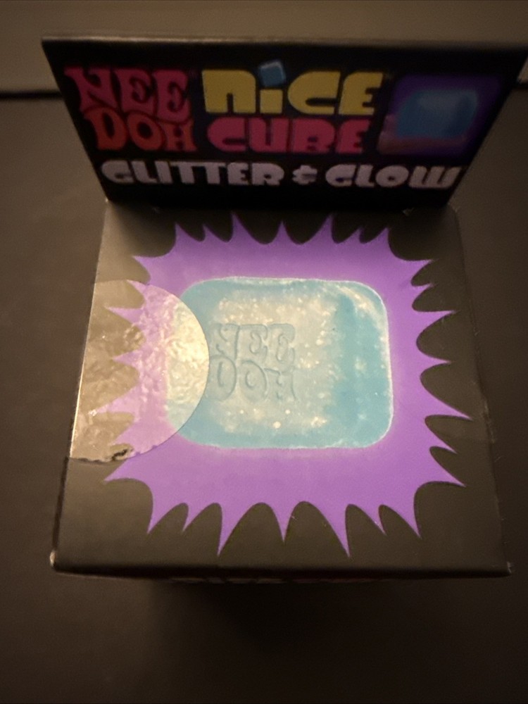 NeeDoh Nice Cube Glitter and Glow, Nee Doh Squishy, Glowing Ice Cube BLUE