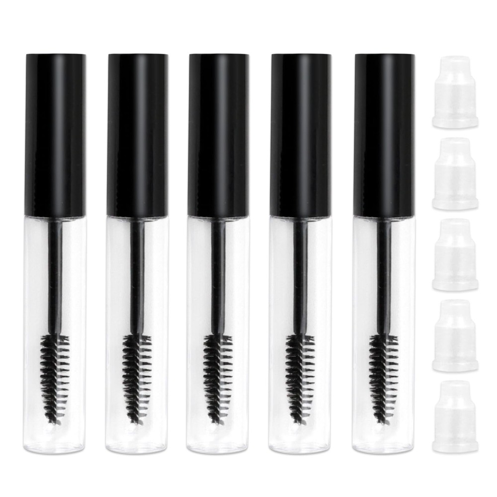 5 Pack 10ml Refillable Mascara Wand Tubes with Rubber Inserts Clear Round