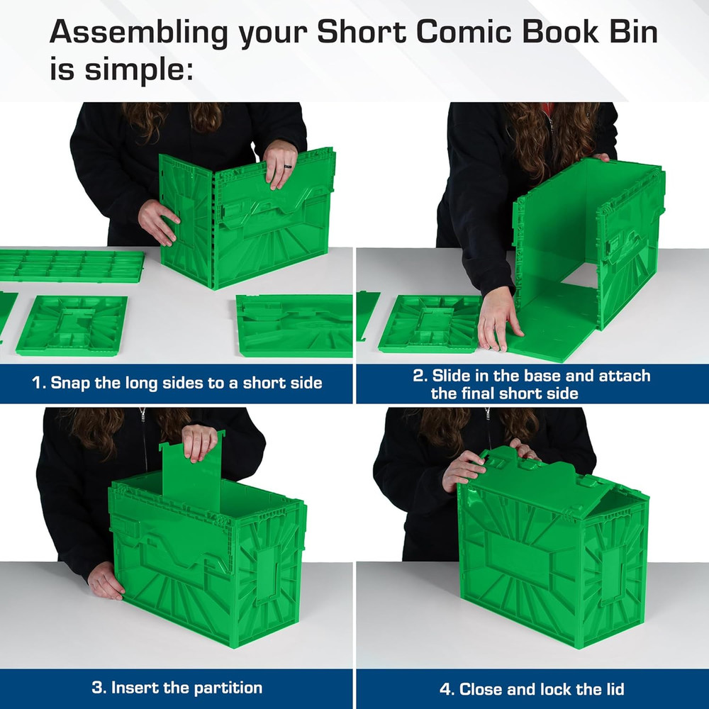 Comic Book Bin - Holds 150 Comics, Stackable, Acid-Free, Green, 2 Pack