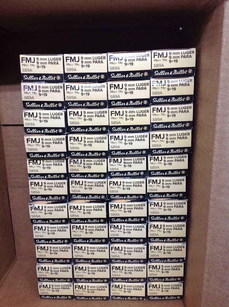 9mm empty ammo Sellier & Bellot boxes with trays, small format
