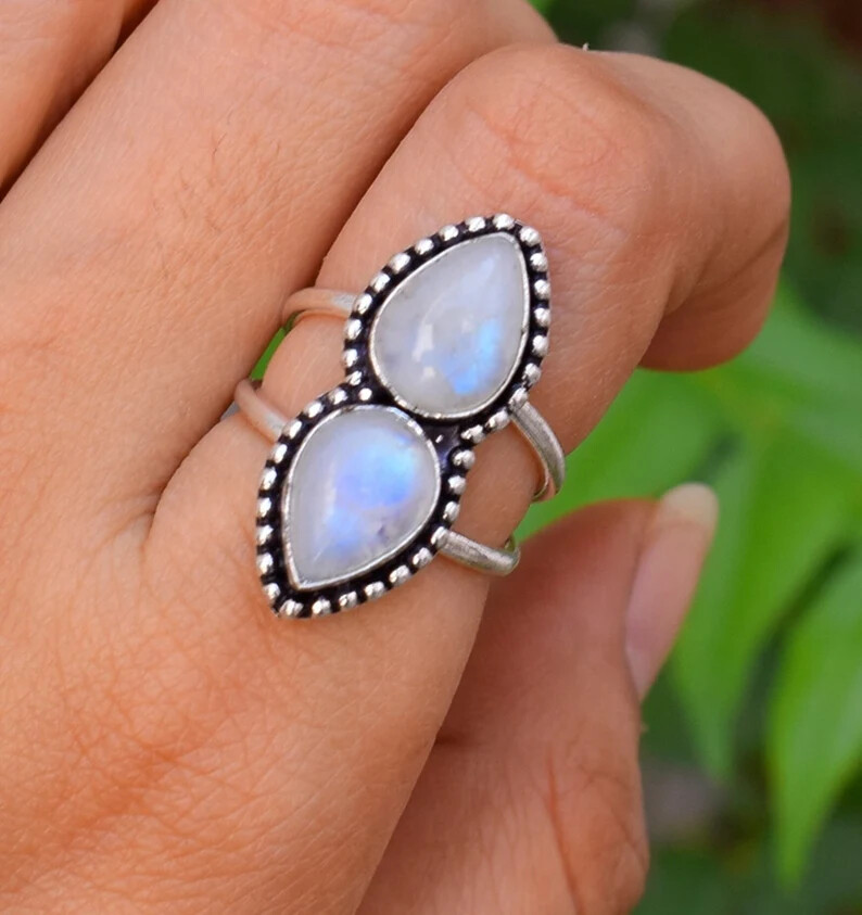 Moonstone 925 Sterling Silver Band& Statement Ring Handmade Ring All Size-U-145