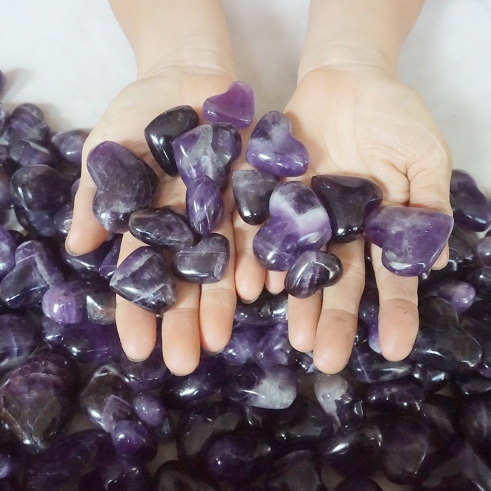 11LB 180Pcs Natural Purple Amethyst Quartz Crystal Heart Carved Healing Brazil