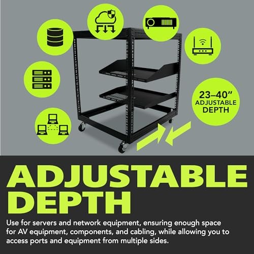 12U Open Frame Server Rack, 23''-40'' Adjustable Depth, Free Standing or Wall