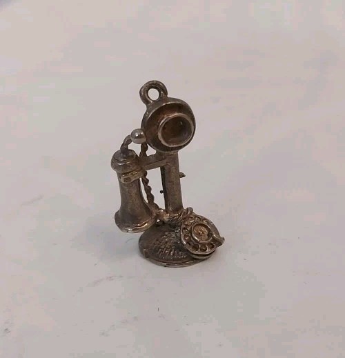 Miniature Antique Telephone Sterling Silver Charm