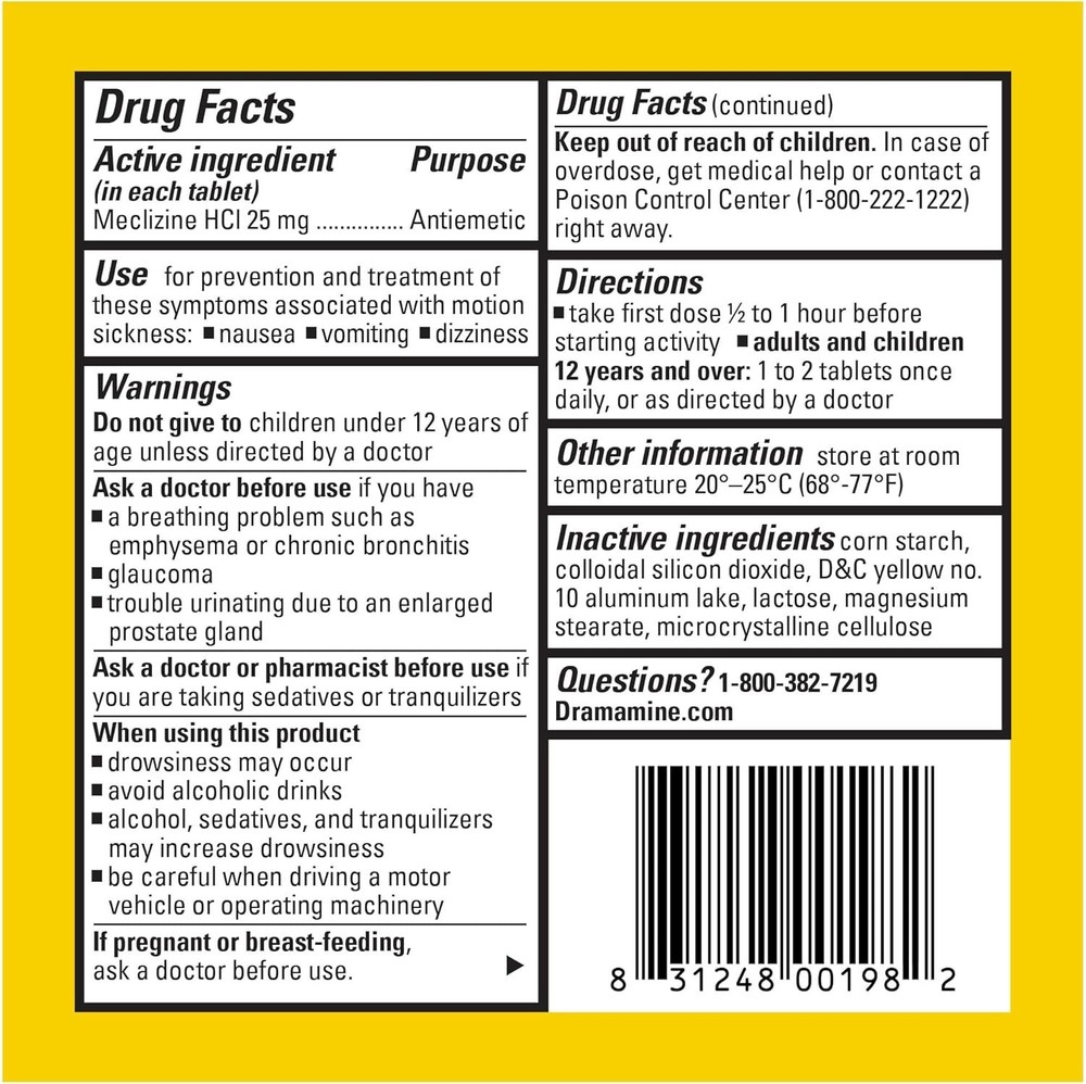 Dramamine Motion Sickness Relief Less Drowsey Formula, 8 Count